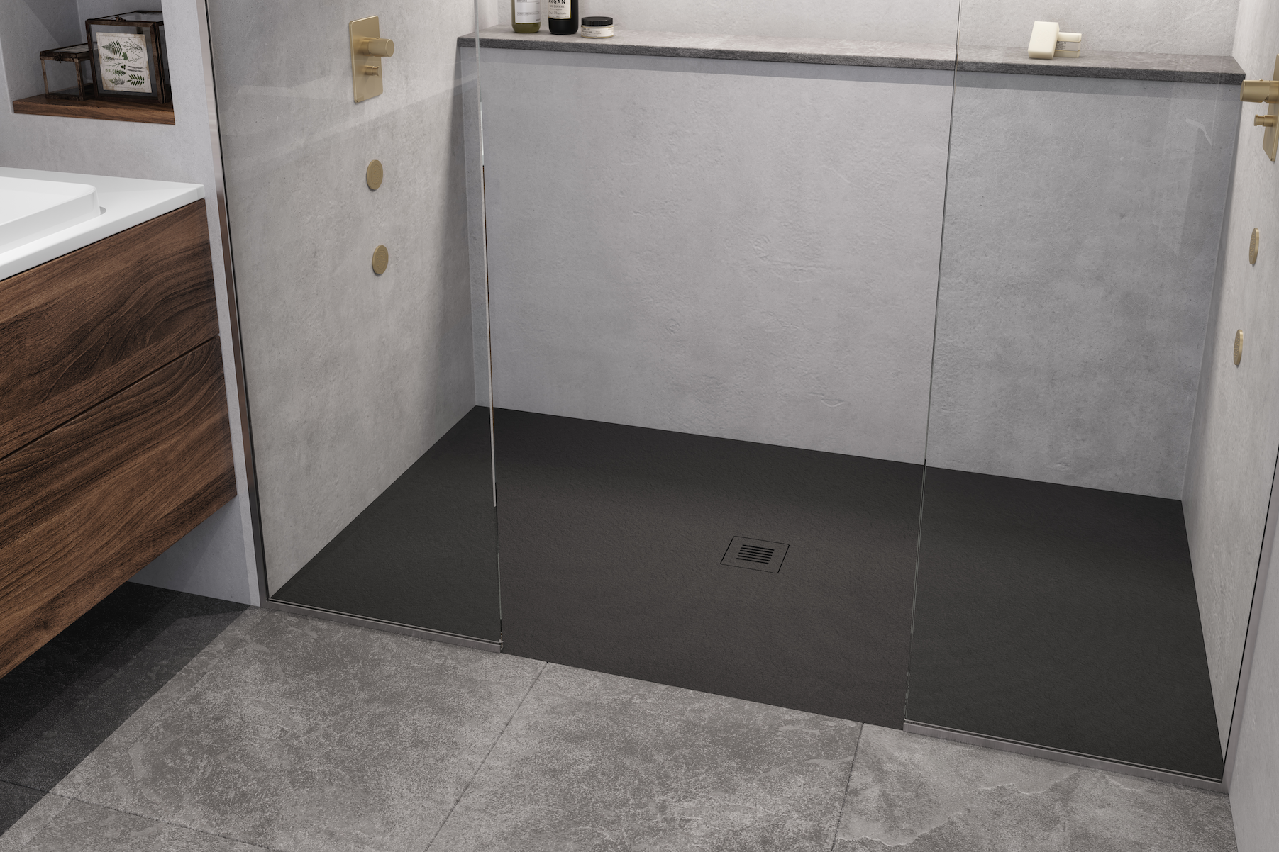 Barrier Free Corner Shower - Three piece 60x48 - Real Tile Look