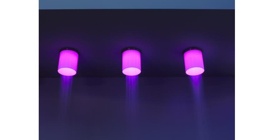Purple showerhead with embedded red LED light from Antonio Lupi