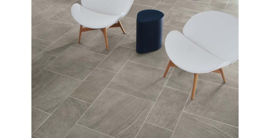 Crossville  Oceanaire is a porcelain tile collection designed to capture the appearance of sea- and sand-swept natural stone. The line features multidirectional striations and comes in five gradient color options and a range of sizes from 6 by 36 inches to 24 by 24 inches