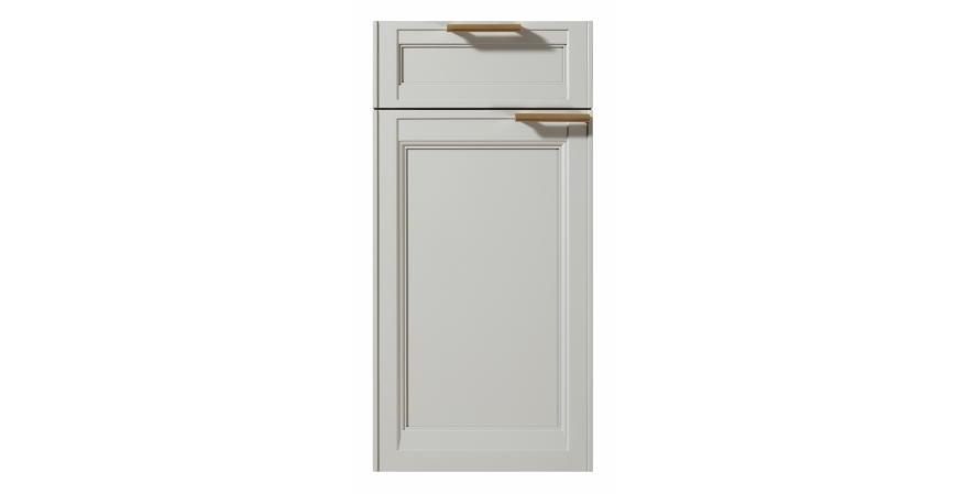 These cabinet doors are heftier than most to accommodate the vertical and horizontal banding that lend the recessed panel fronts dimension and depth. Decorative moldings, leg and edge details, as well as strategically placed bespoke solid brass pulls, further distinguish the design.