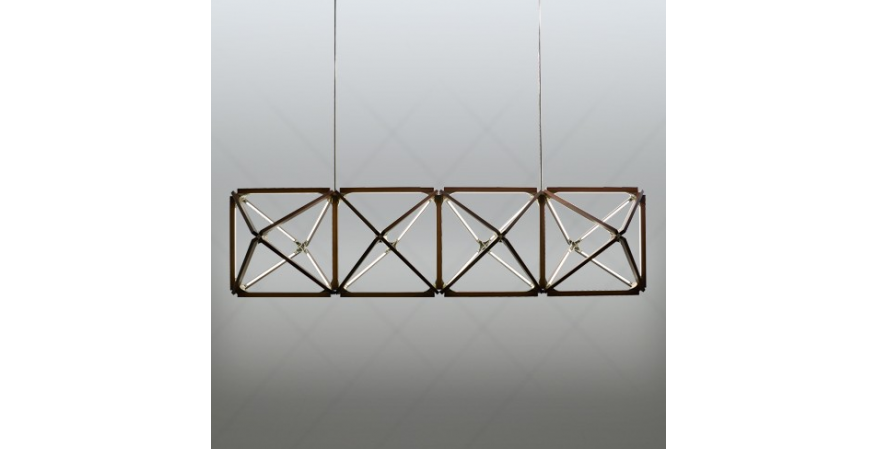 Truss Chandelier, featuring four octagonal closed shapes made with 2-foot Stickbulbs.