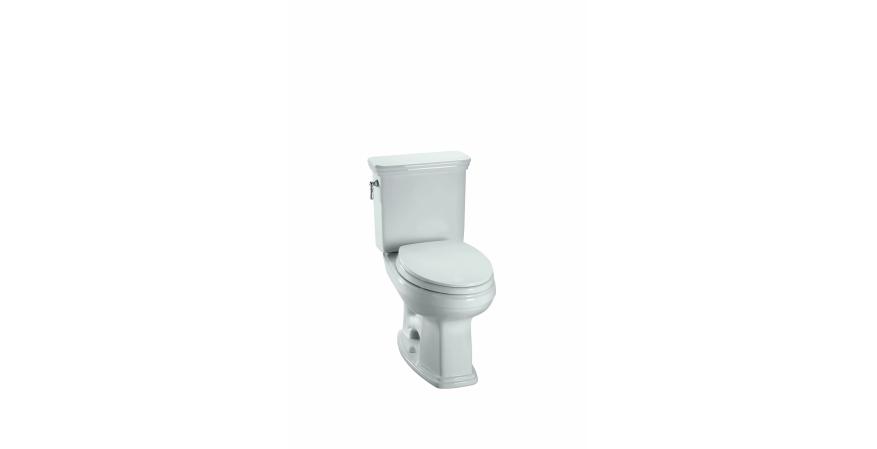 Toto’s Promenade II 1-gpf toilet features the Tornado flushing system, which boasts two powerful water jets that generate significant centrifugal action to create a whirlpool effect inside the rimless bowl. It also includes a CeFIONtect nanotechnology glaze that repels visible and invisible waste. The toilet is WaterSense certified.