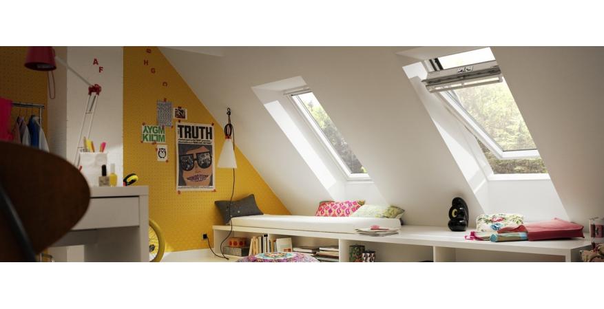 Velux has added center-pivot and side-hinged models to its line of roof windows. The GXU roof access window offers access to the roof for repairs as well as emergency egress. It includes a locking device to keep the sash open. The GGU center-pivot roof window (pictured) is easy to operate and is ideal for rooms with low ceilings.
