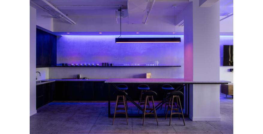 Ketra LED smart lighting in kitchen, purple