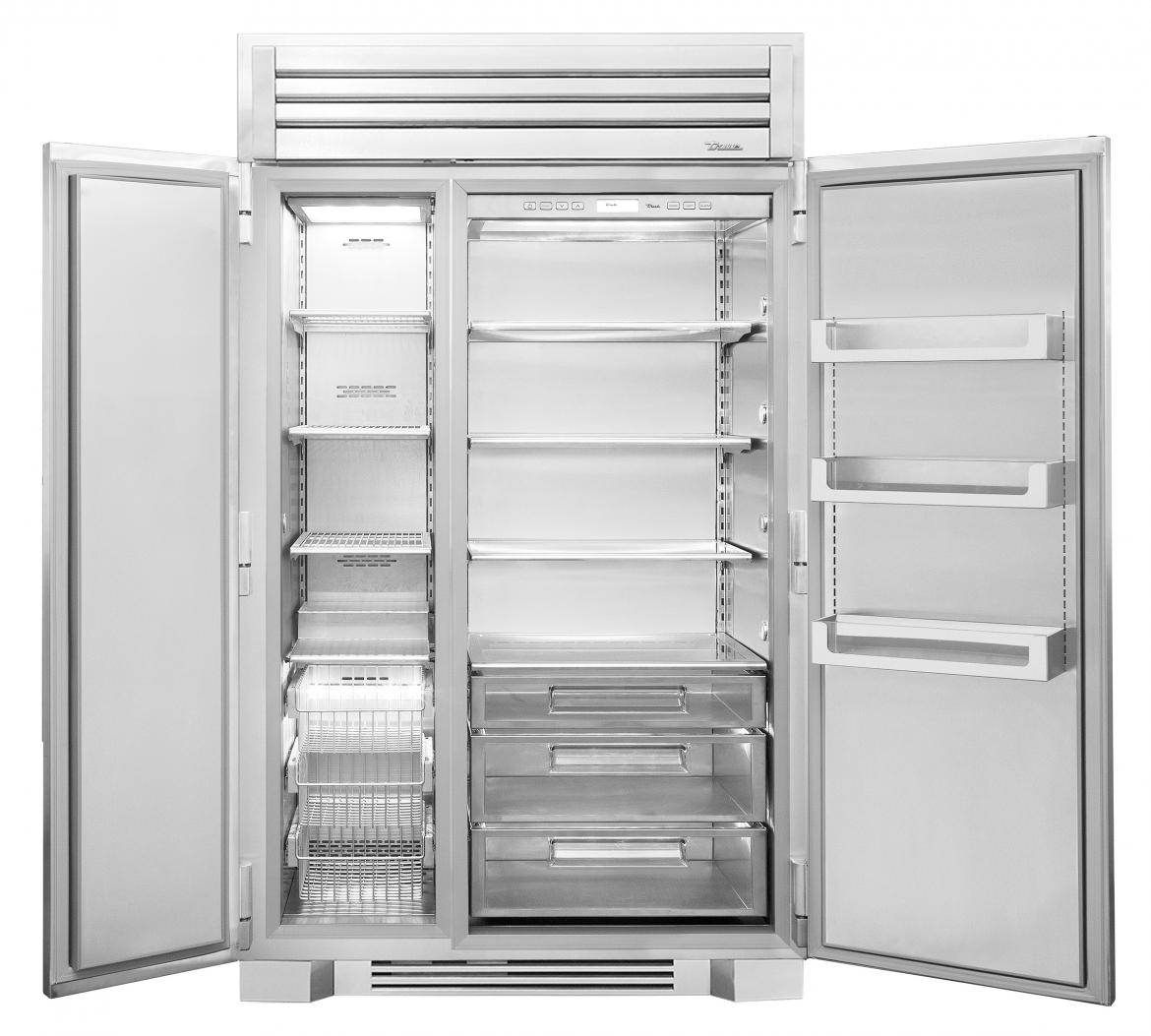 This 48-inch side-by-side refrigerator is the newest addition to True Residential's commercial-style products. Featuring a stainless steel exterior and interior, it offers soft-close hinges. Dual compressors and evaporators prevent odor and moisture transfer between compartments.