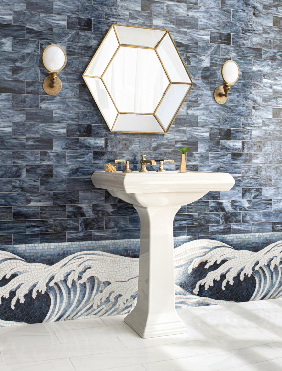 New Ravenna Gracie Collection Hand Painted Glass Mosaics Waves