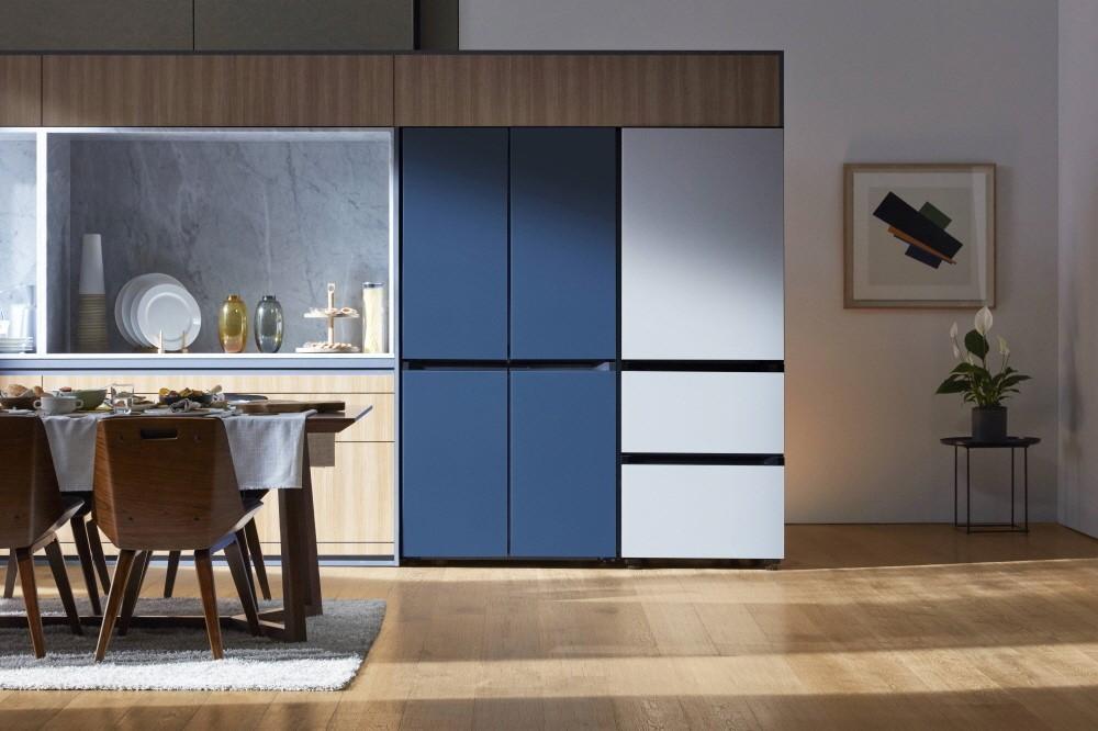 Samsung Home Appliances Prism Program BeSpoke Fridge modern kitchen blue white units