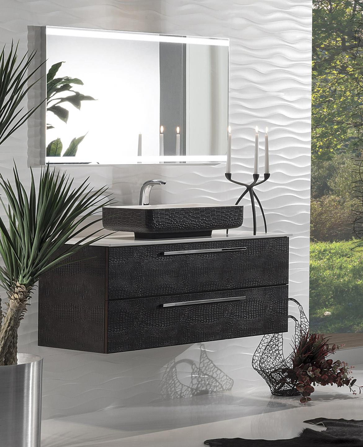 Topex Design has updated its recently introduced Armadi Art Acqua Collection with a new option that includes faux crocodile leather surfacing for the vanities and sinks.