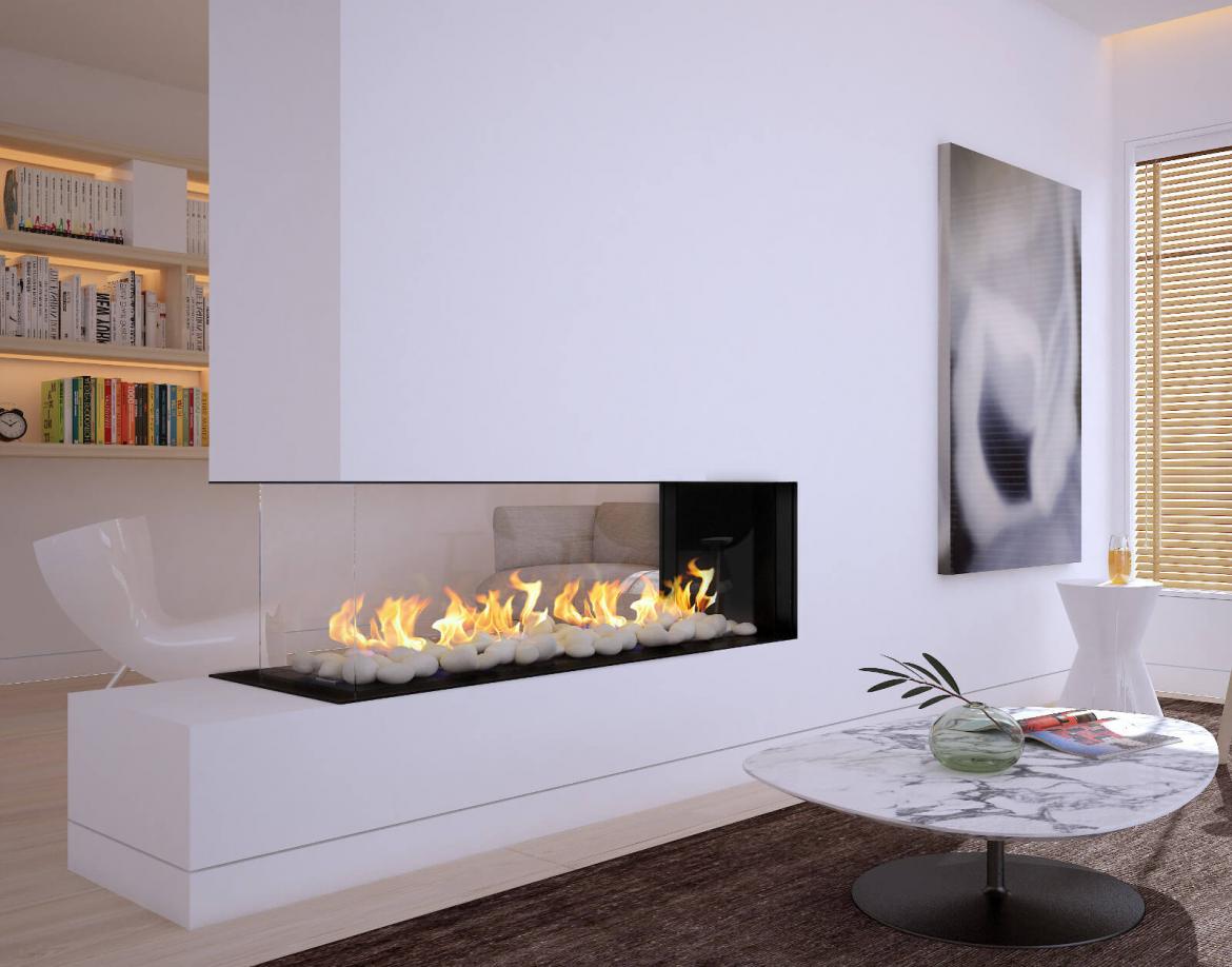 The manufacturer’s Frameless Double Corner Modern Fireplace comes with everything needed for an easy installaion in the field. Available in eight sizes, the products either have a protective screen or double glass for safety. 