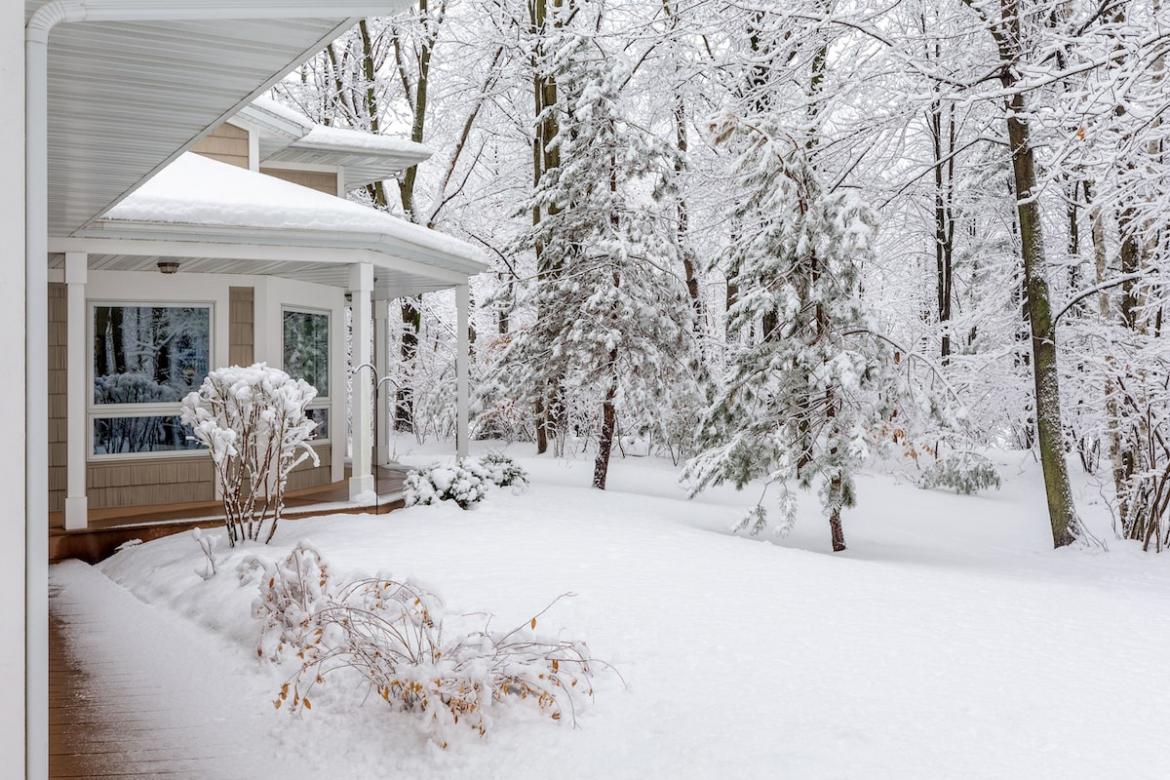 Exterior of home in snow