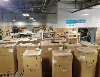 A.O. water heaters in boxes in warehouse 