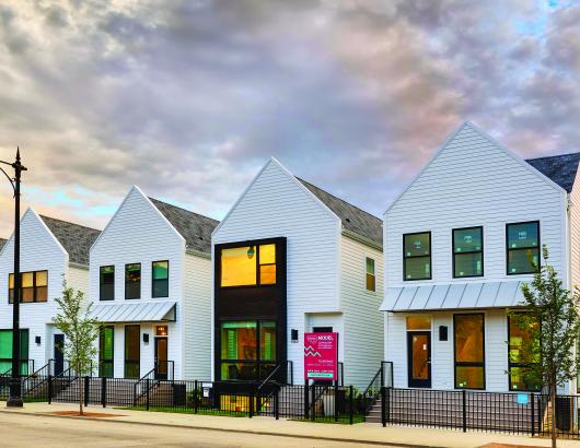 Basecamp home development in Chicago with White James hardie siding
