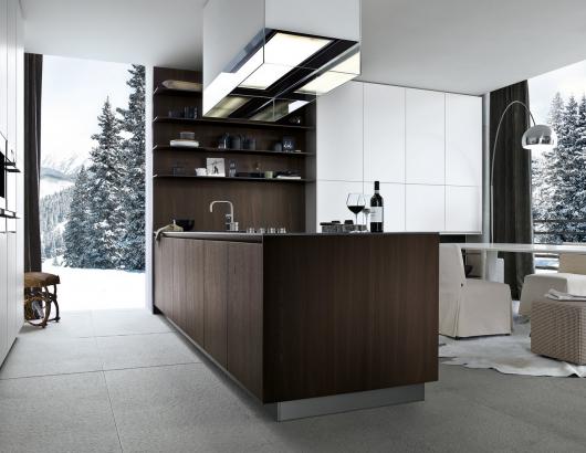 Dark-brown cabinets from Poliform, one of several cabinet brands