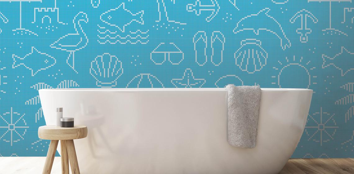   Artaic GLYPH Collection Storytime Beach Aqua Bathroom with tub
