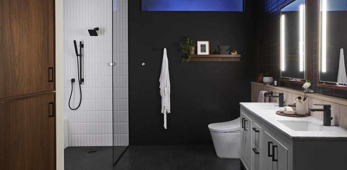 Kohler Smart Bathroom Black Walls White Tiles