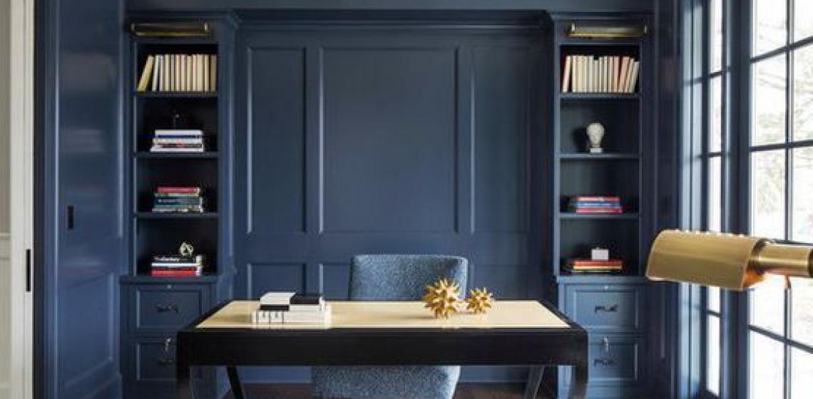 Benjamin Moore Blue Office with chair and desk
