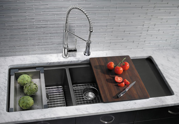 undermount kitchen sink with cutting board