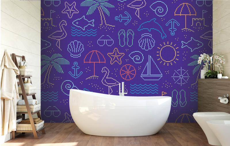 Artaic GLYPH Collection Storytime Beach Neon Bathroom with tub