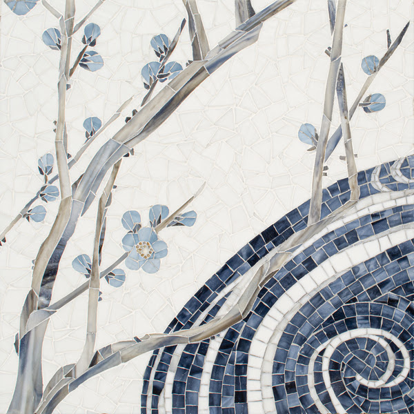 New Ravenna Gracie Collection Hand Painted Glass Mosaics Wave and Blossom