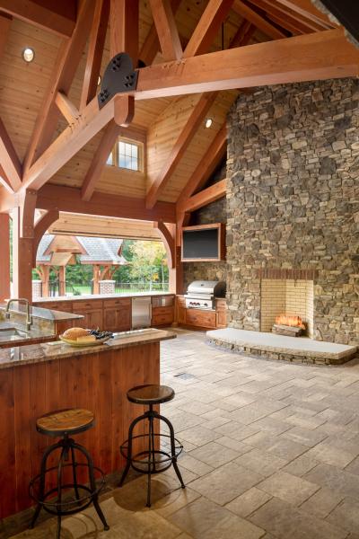 Outdoor fireplace bar kitchen design