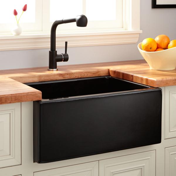 Black fireclay smooth kitchen sink