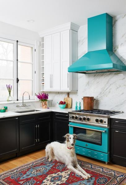 BlueStar kitchen hood and oven teal