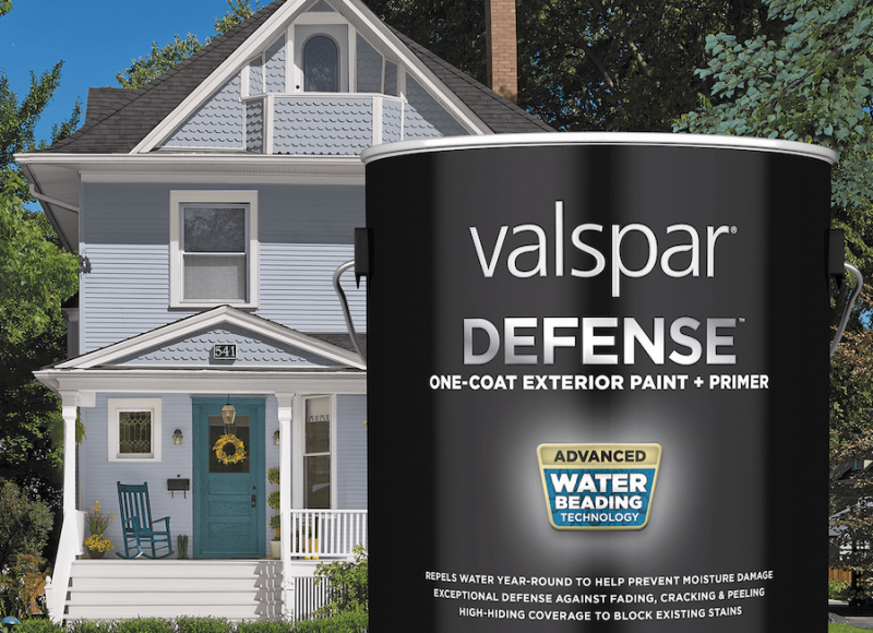 Valspar Defense exterior paint and primer creates a mold-, mildew- and algae-resistant finis