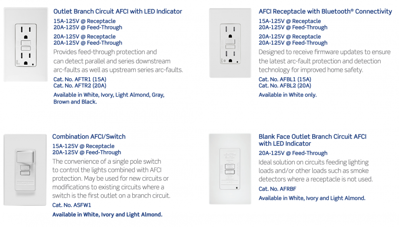 Leviton Outlet Branch Circuit AFCI Receptacles for fire prevention